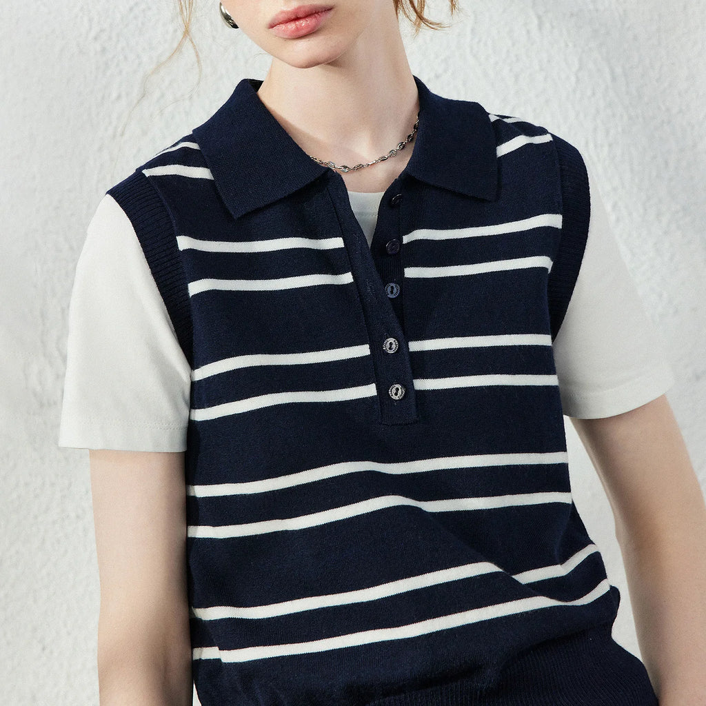 Striped Sleeveless Knit Polo
