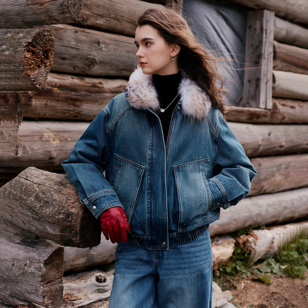 Shaggy-Collar Denim Jacket