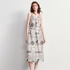 Patchwork-Print Sleeveless Midi Dress