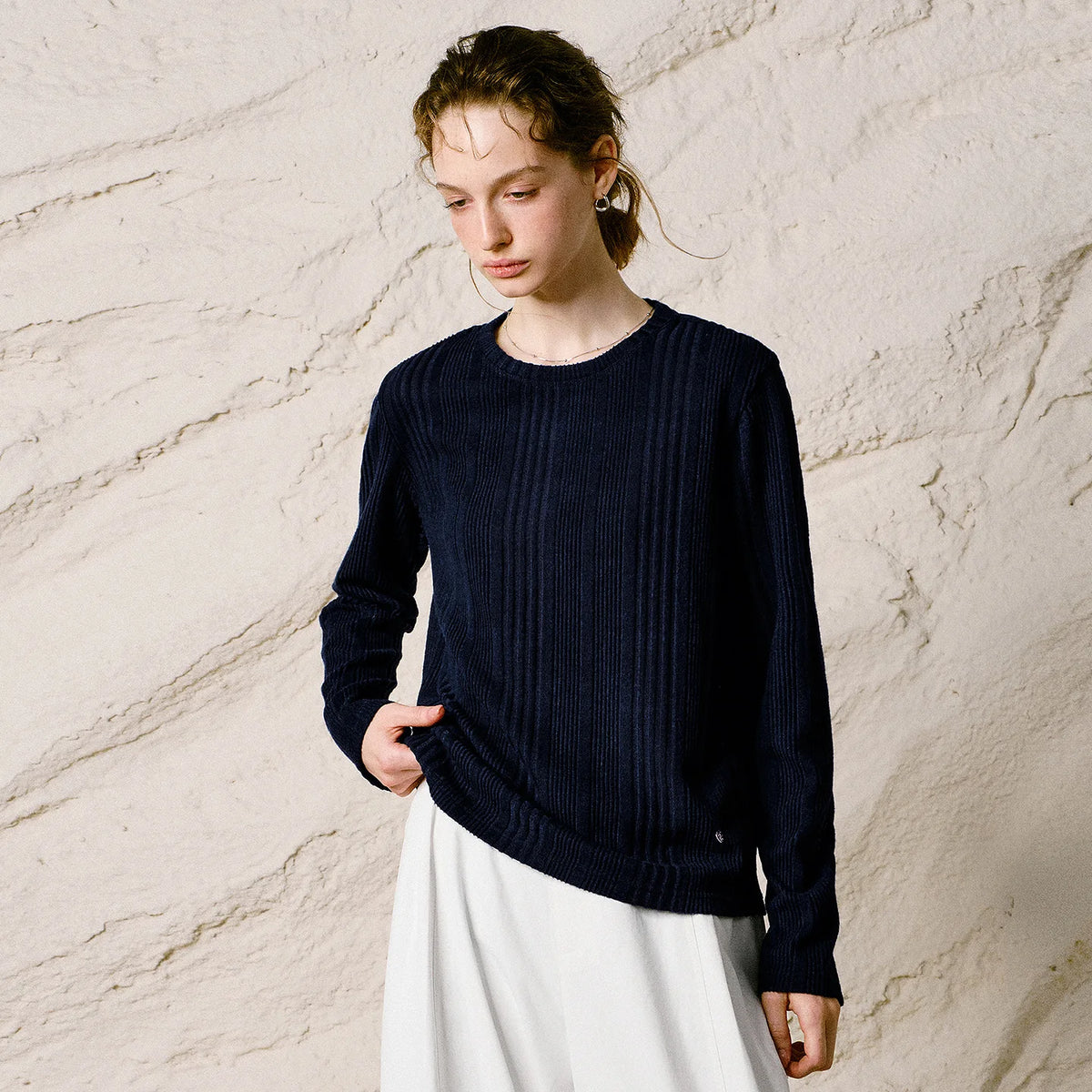 Ribbed Crewneck Knit Sweater