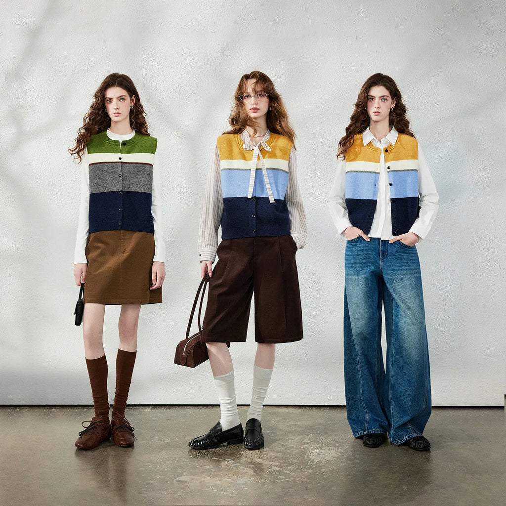 Colorblock Button-Up Knit Vest