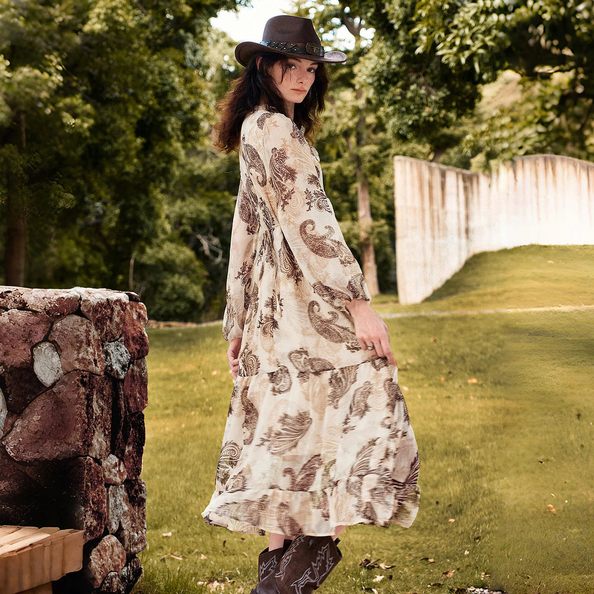 Printed Tiered Midi Dress