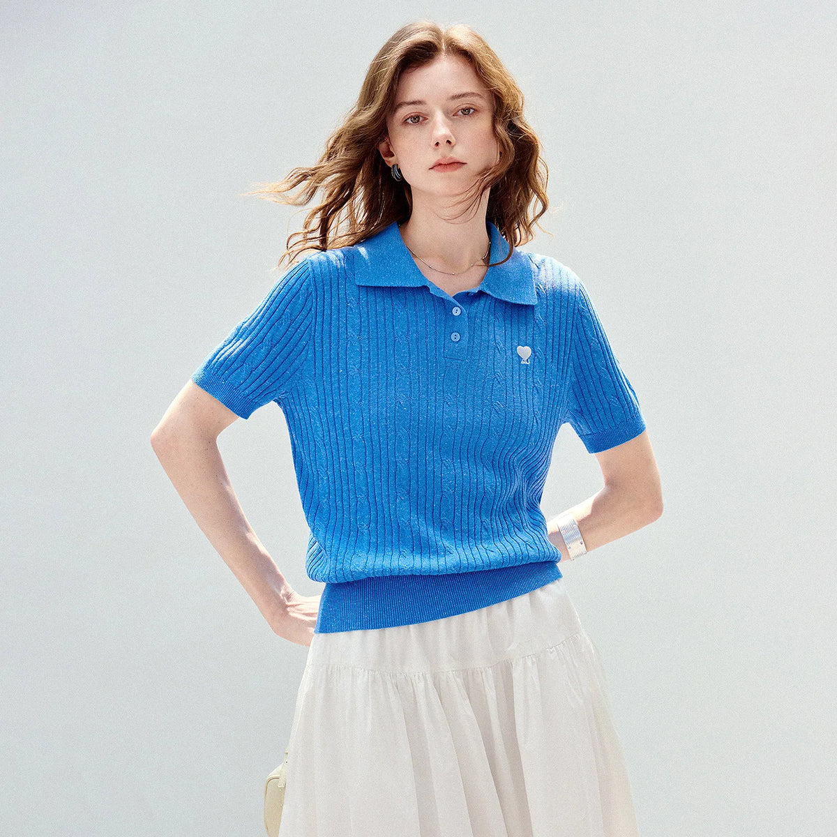 Cable-Knit Short-Sleeve Polo