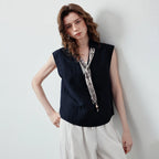 Printed-Placket Sleeveless Blouse