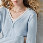 Contrast-Trim V-Neck Long-Sleeve Top