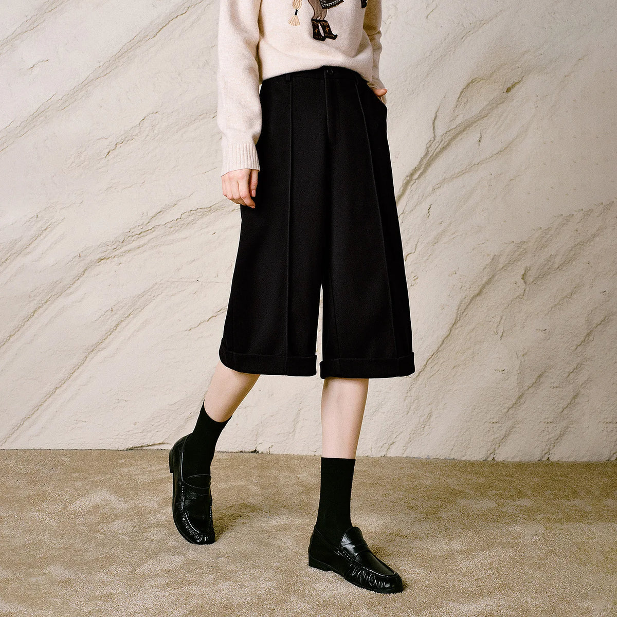 Cuffed Wide-Leg Culottes