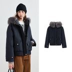 Shaggy-Trim Hooded Toggle Jacket