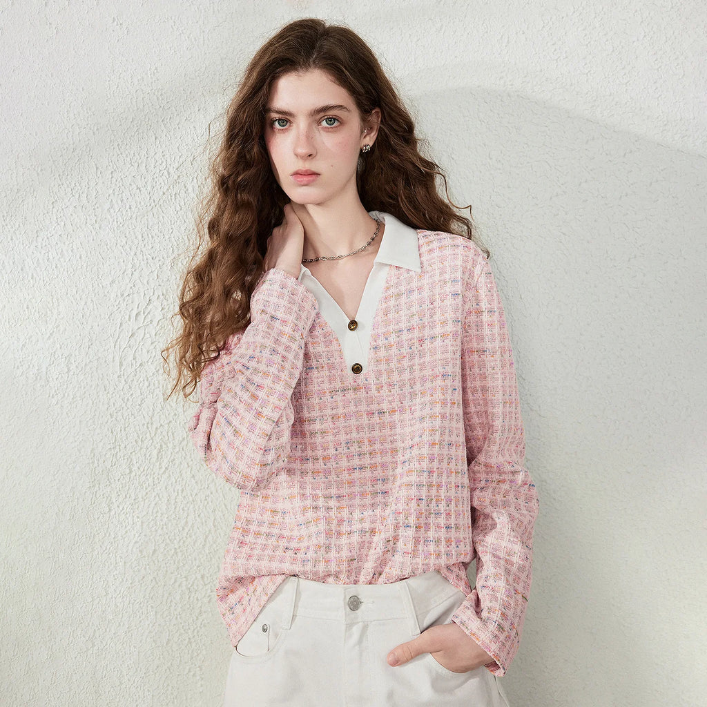Textured Long-Sleeve Polo Top