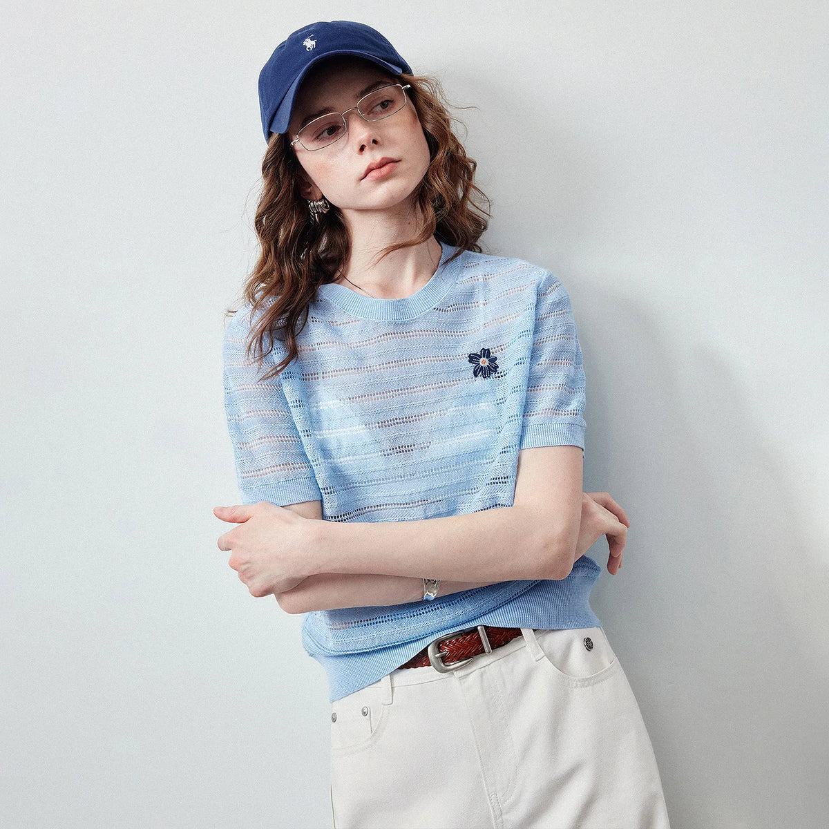 Textured Short-Sleeve Knit Top