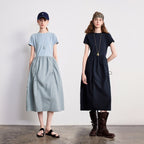 Short-Sleeve Paneled Midi Dress
