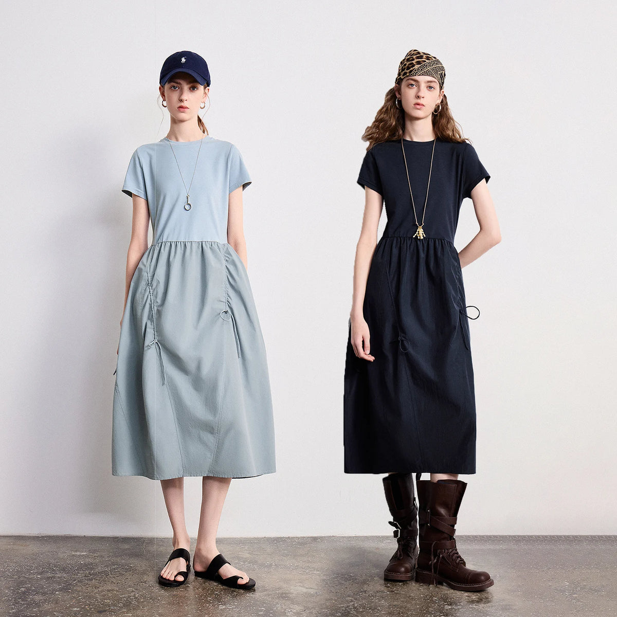 Short-Sleeve Paneled Midi Dress