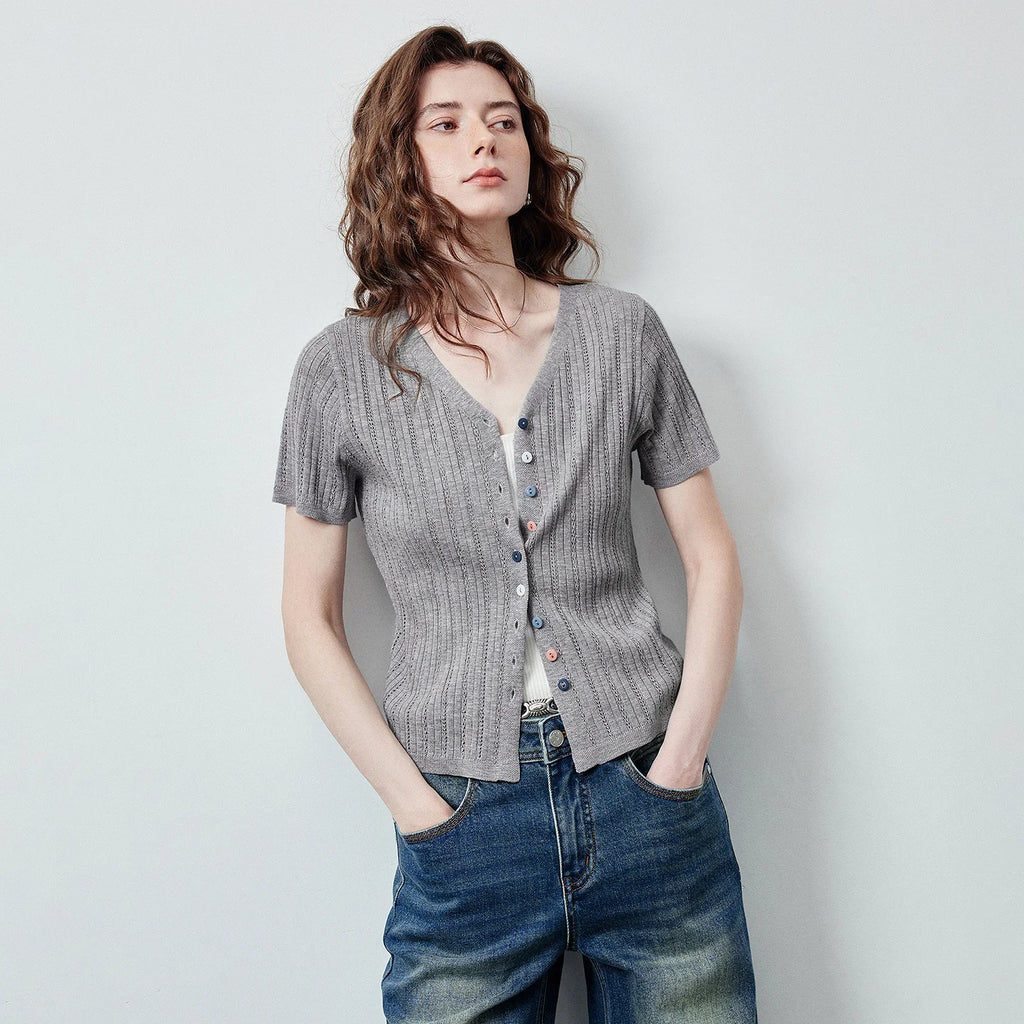Short-Sleeve Knit Cardigan