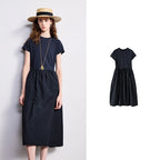 Short-Sleeve Paneled Midi Dress