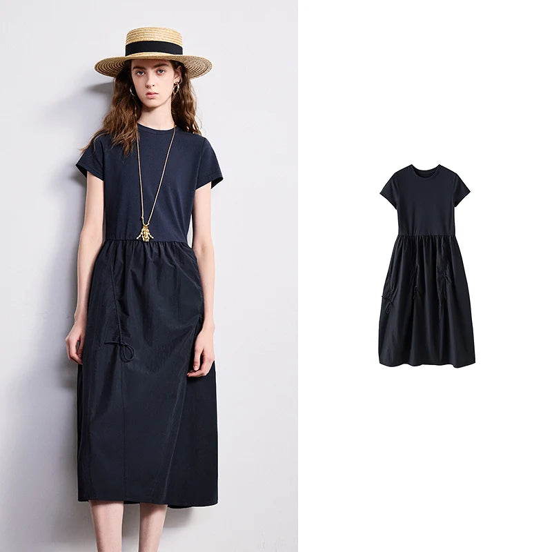 Short-Sleeve Paneled Midi Dress