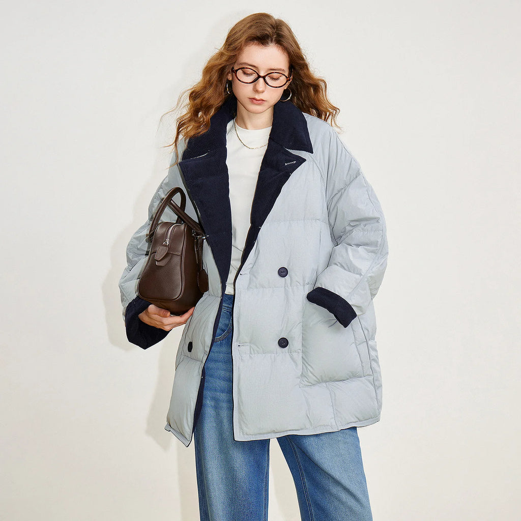 Contrast-Collar Quilted Jacket