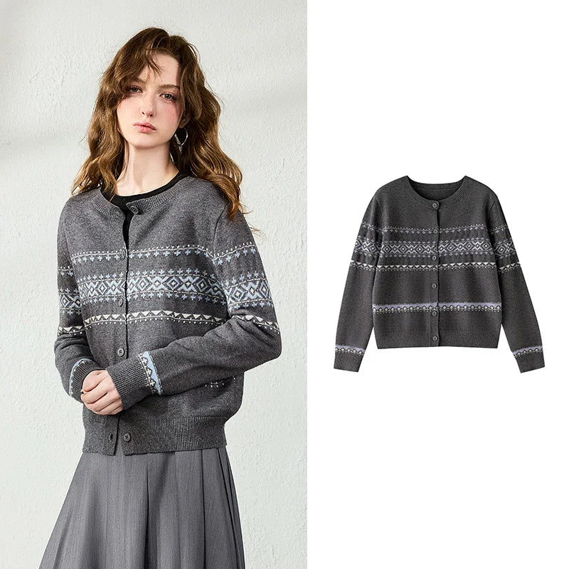 Fair Isle Zip-Up Knit Cardigan