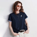 Plaid-Cuff Short-Sleeve Tee