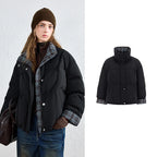 Plaid-Trim Puffer Jacket