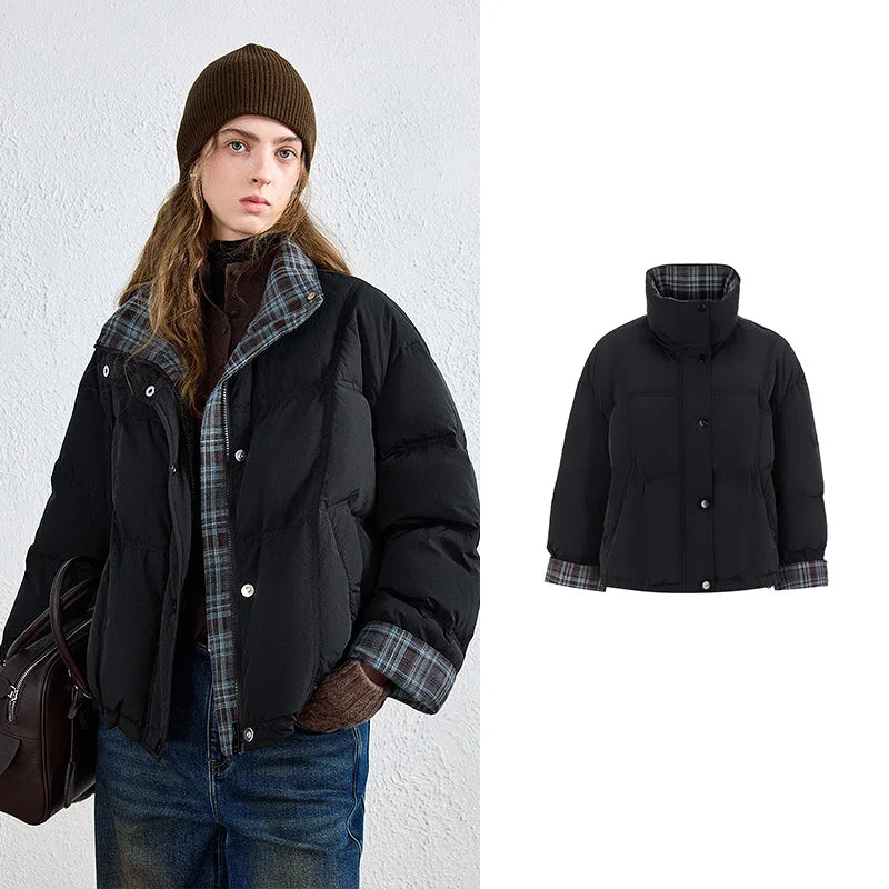 Plaid-Trim Puffer Jacket