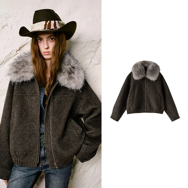 Shaggy-Collar Short Jacket