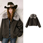 Shaggy-Collar Short Jacket
