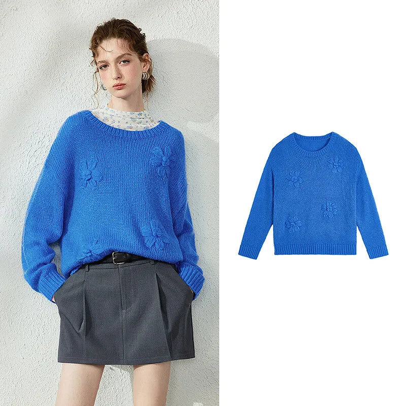 Floral-Texture Crewneck Sweater