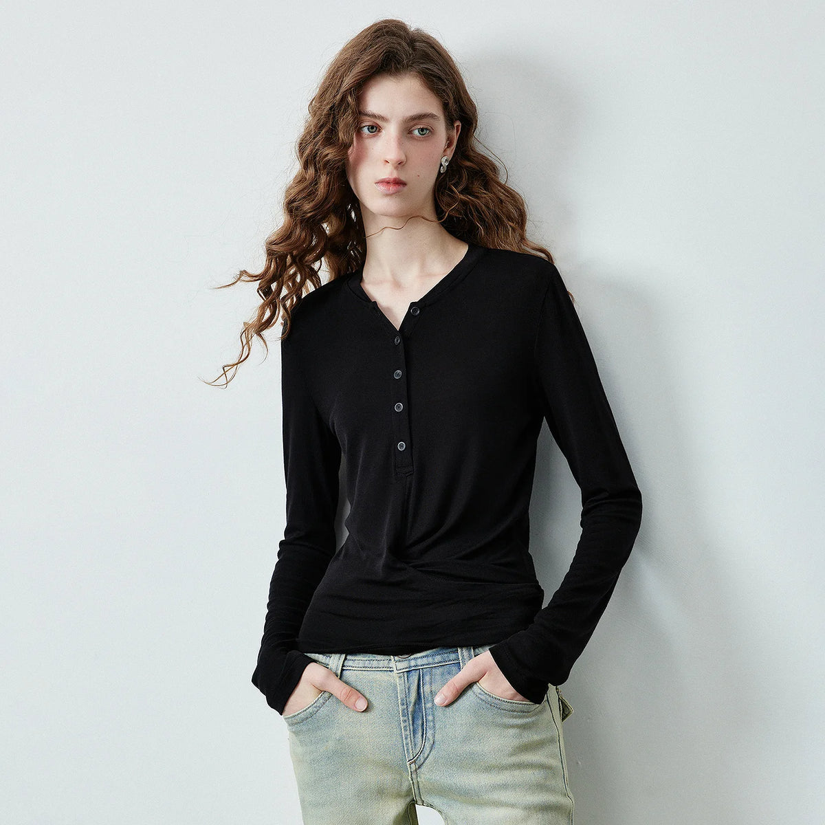 V-Neck Long-Sleeve Henley