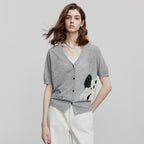 Cat-Motif V-Neck Cardigan