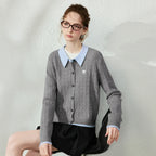 Contrast-Collar Cable Knit Cardigan