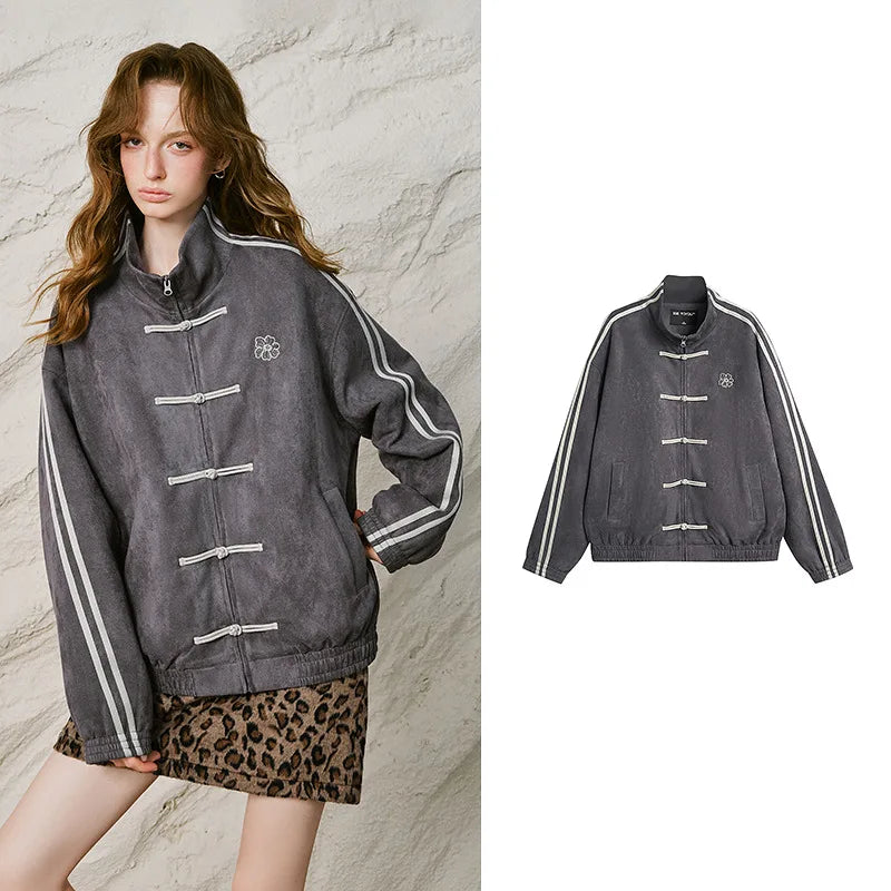 Contrast-Stripe Toggle-Front Jacket