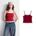 Contrast-Trim Square-Neck Tank Top