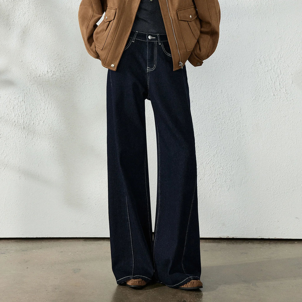 Contrast-Stitch Wide-Leg Jeans