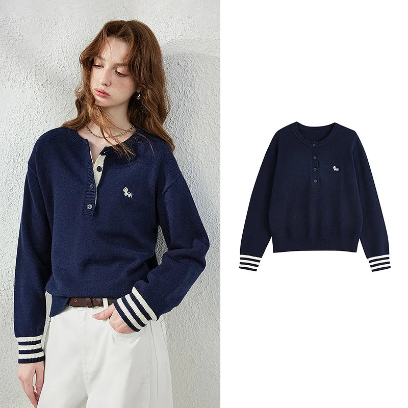 Contrast-Trim Polo Sweater