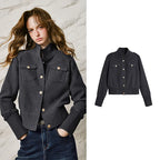 Stand-Collar Button Jacket