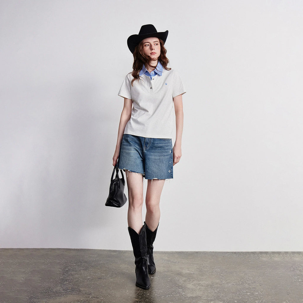 Layered-Collar Short-Sleeve Polo