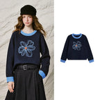 Floral Contrast-Trim Sweater