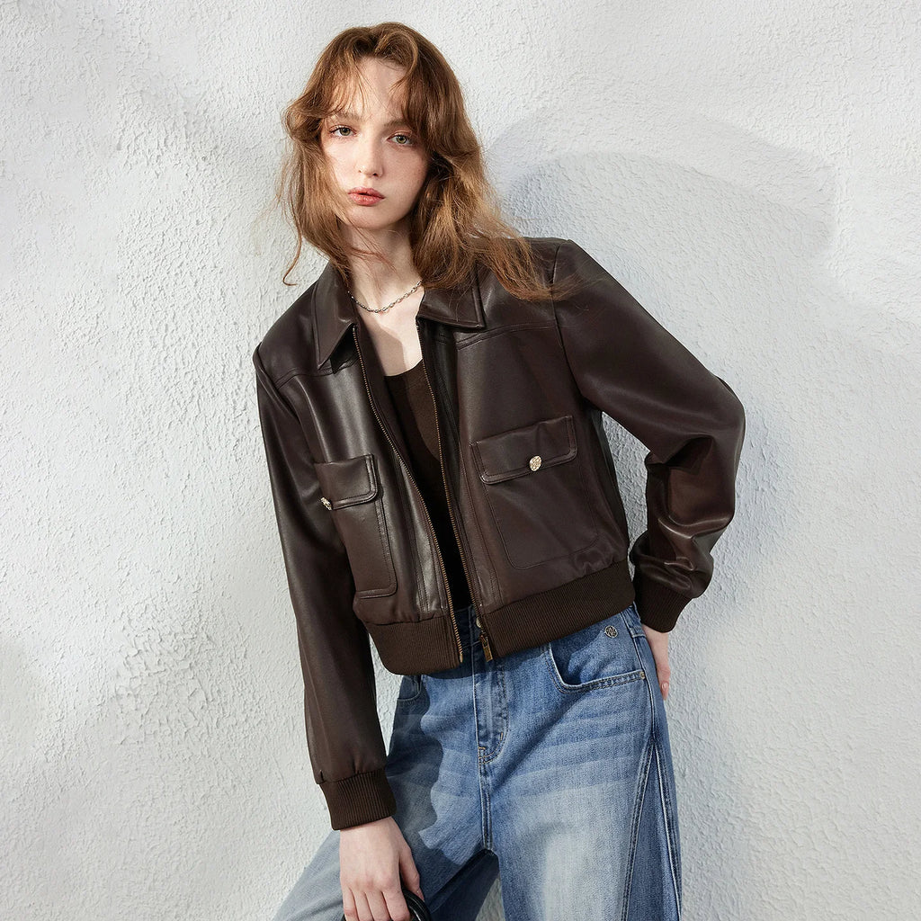 Pocket-Detail Cropped Bomber Jacket