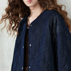Collarless Diamond-Quilted Jacket
