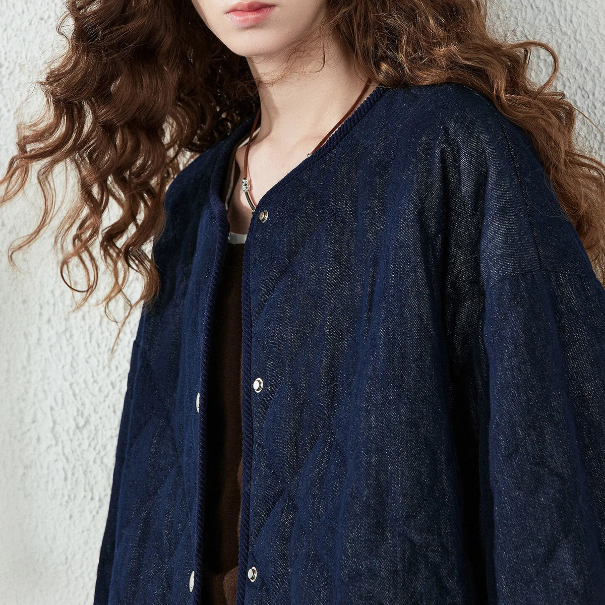 Collarless Diamond-Quilted Jacket