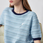 Contrast-Trim Textured Knit Tee
