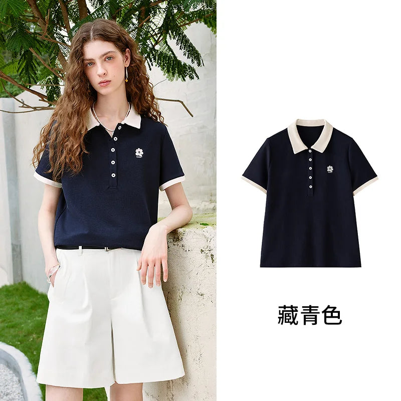 Contrast-Collar Short-Sleeve Polo