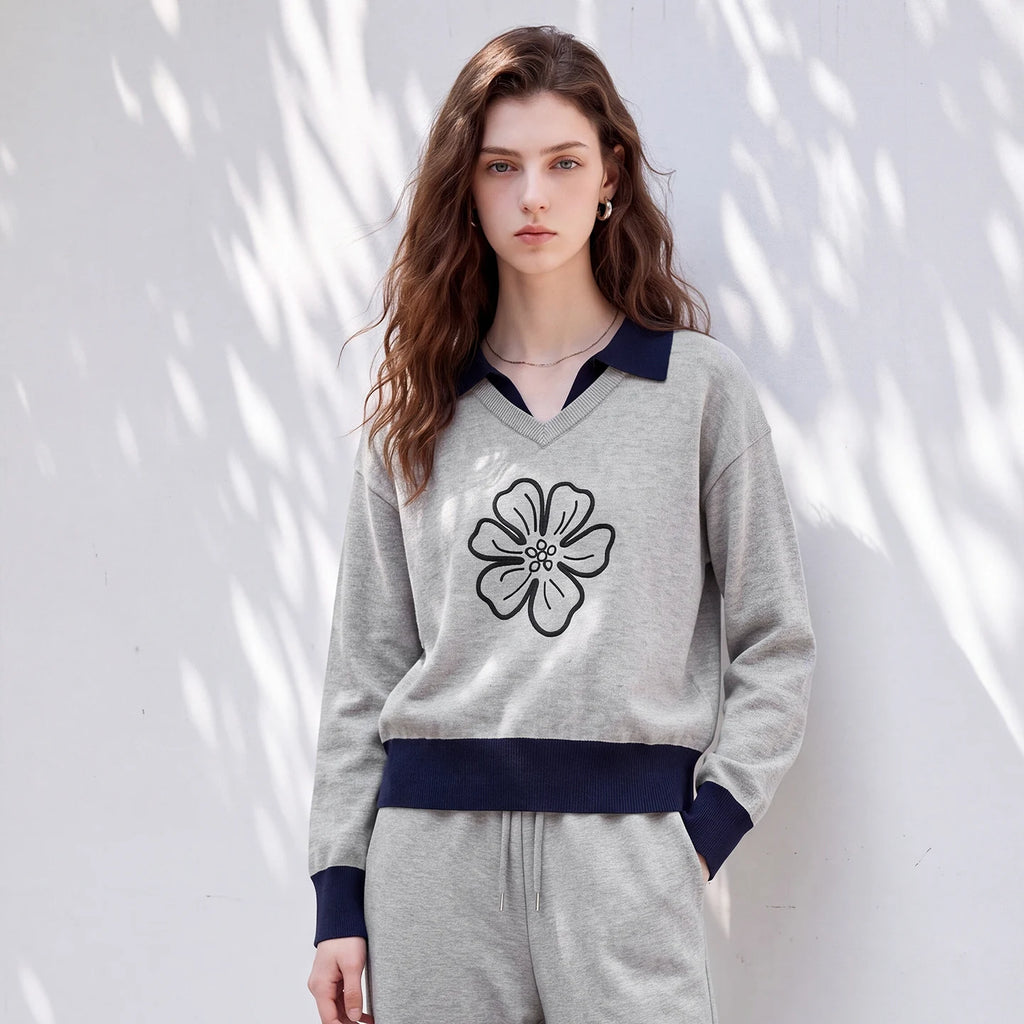 Floral Polo Sweater and Pants Set