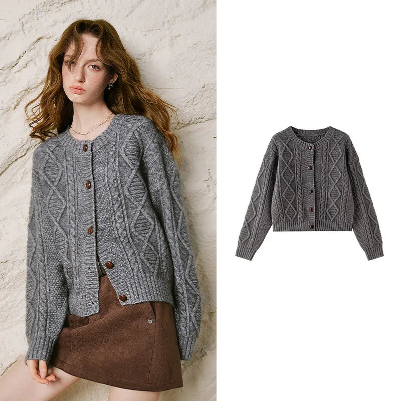 Crewneck Cable-Knit Cardigan