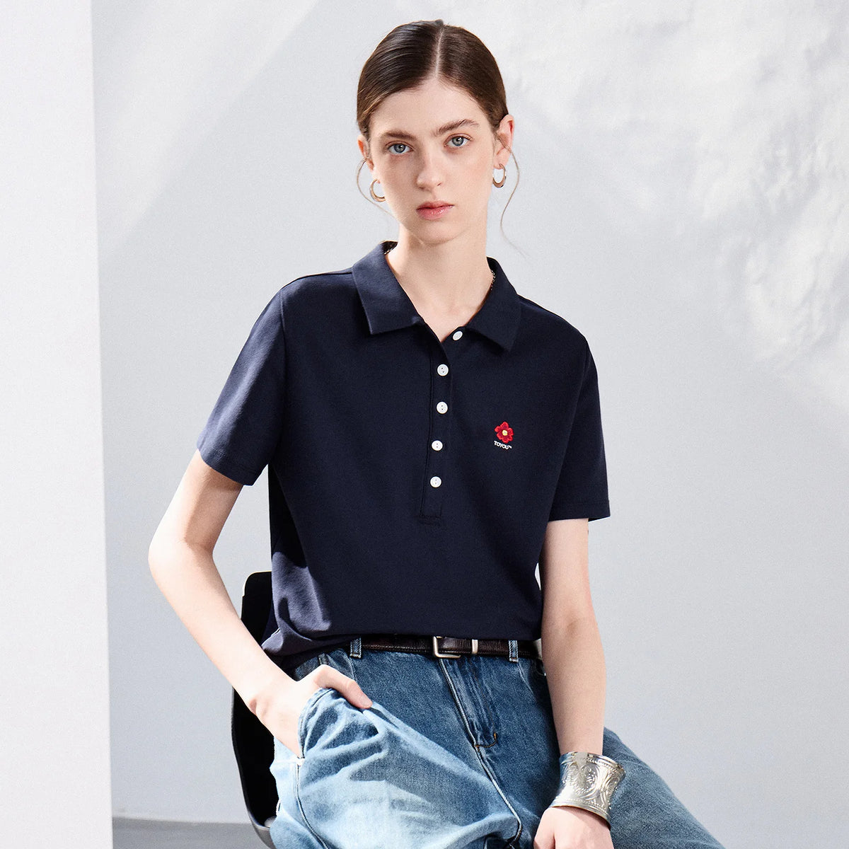 Floral-Motif Short-Sleeve Polo