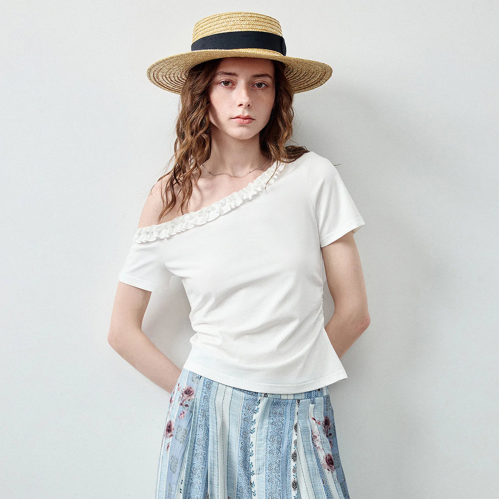 Off-Shoulder Top and Printed Pants Set