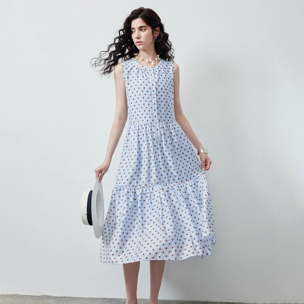 Polka-Dot Sleeveless Tiered Dress