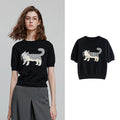 Cat-Motif Knit Tee