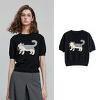 Cat-Motif Knit Tee