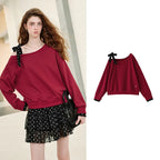 Asymmetric-Neck Bow-Detail Sweatshirt