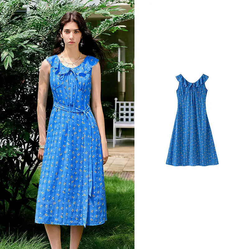 Floral Ruffle-Trim Midi Dress